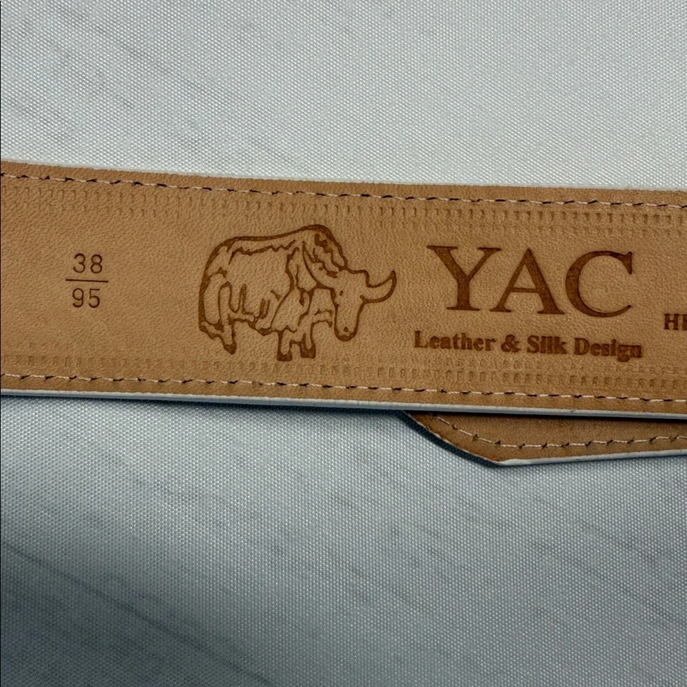 YAC White and Gold Leather and Silk Rooster Design Western Cowboy Belt Size 38